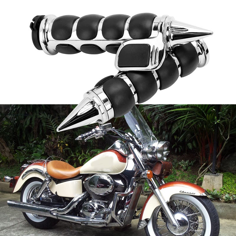 MISS MOLY Pair of 1" Dual Chrome Motorcycle Bar End Hand Grips Handlebar Compatible with Cruisers Harley Yamaha Suzuki - Image 1